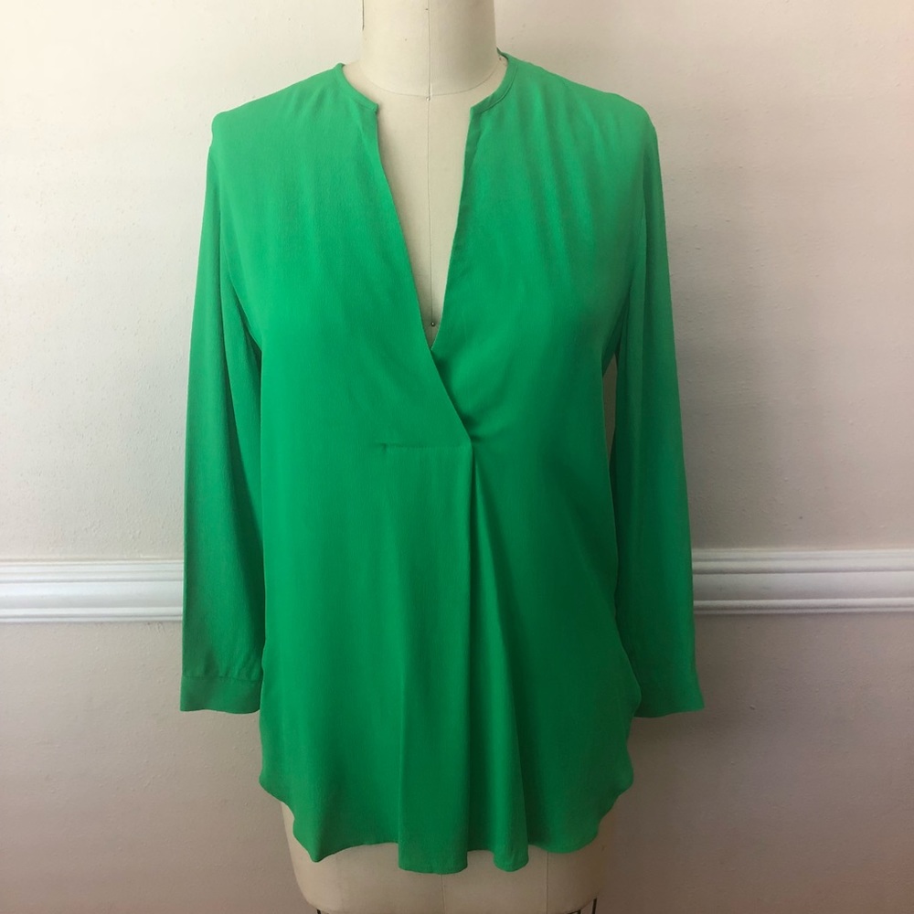 Zara Size Small Green Deep v-neck Top Blouse Tunic